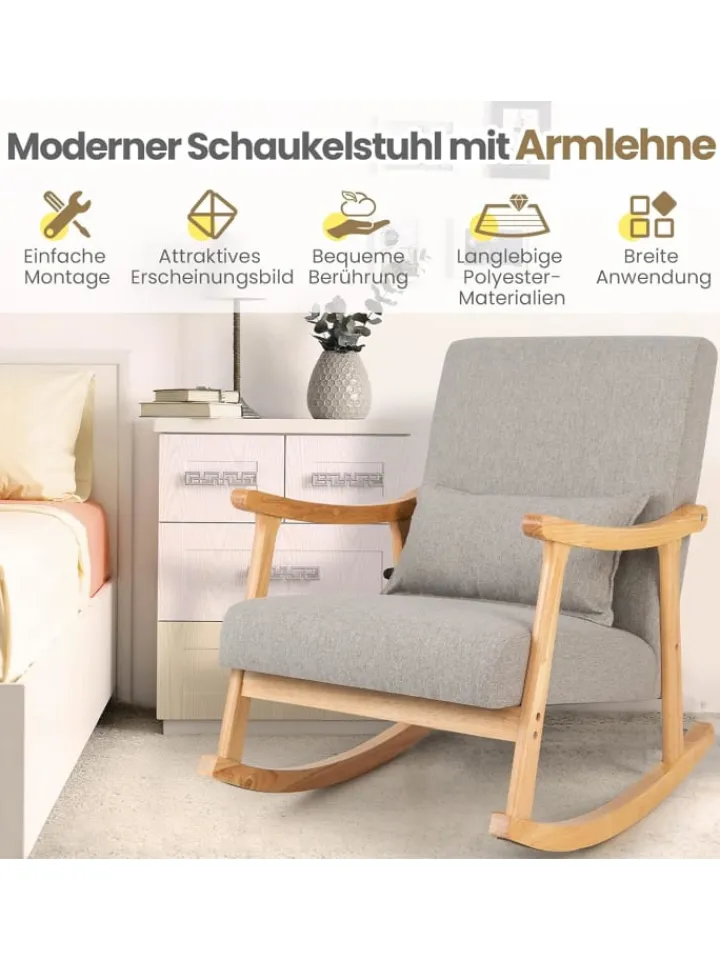 COSTWAY Sitzmöbel<Schaukelstuhl aus Holz in Grau