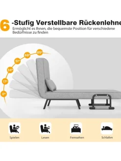 COSTWAY Sitzmöbel<Schlafsessel Klappbar in Grau