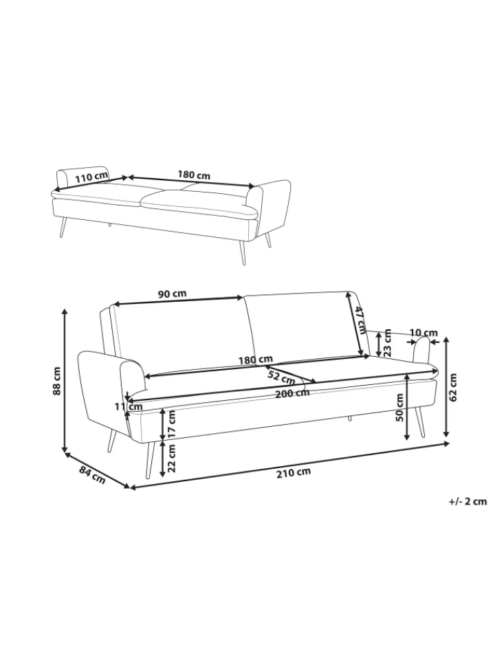 Beliani Sitzmöbel<Schlafsofa VETTRE in Grün/Gold - (W) 210 x (H) 88 x (L) 84 cm