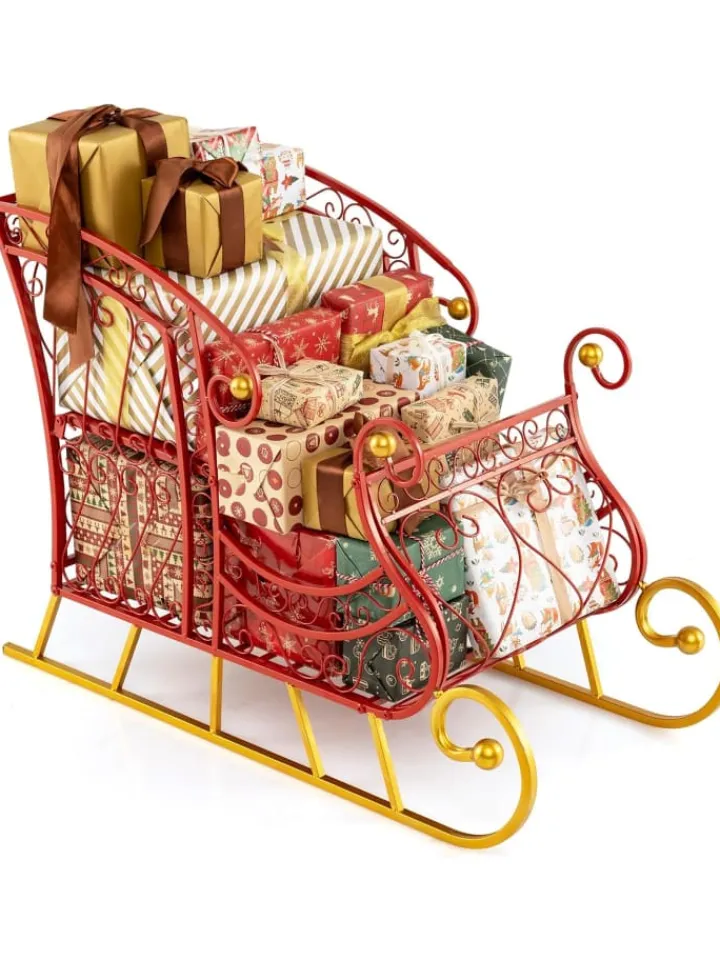 COSTWAY Künstliche Weihnachtsbäume<Schlitten Deko für Weihnachten in Rot