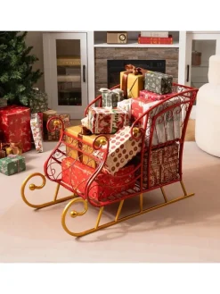 COSTWAY Künstliche Weihnachtsbäume<Schlitten Deko für Weihnachten in Rot