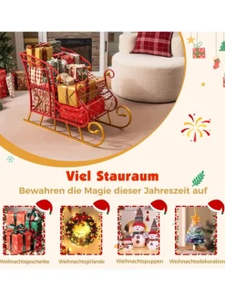 COSTWAY Künstliche Weihnachtsbäume<Schlitten Deko für Weihnachten in Rot