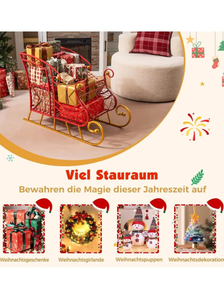 COSTWAY Künstliche Weihnachtsbäume<Schlitten Deko für Weihnachten in Rot