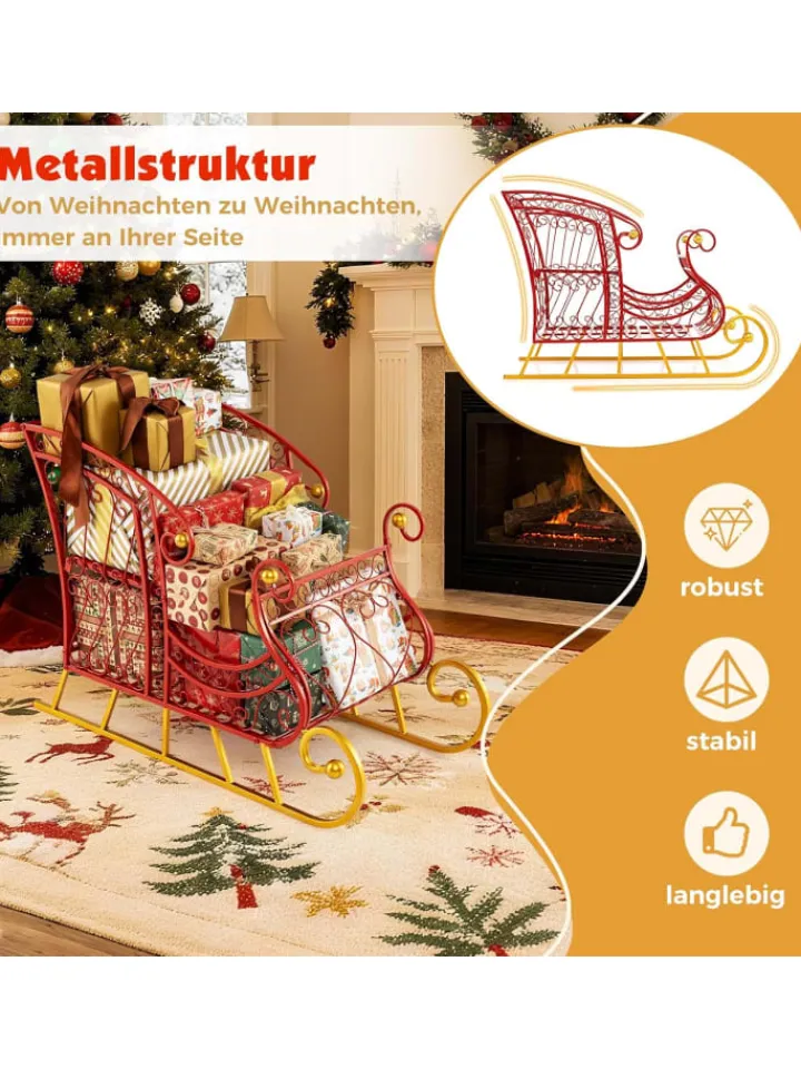 COSTWAY Künstliche Weihnachtsbäume<Schlitten Deko für Weihnachten in Rot