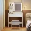 COSTWAY Schmuckkästen<Schminktisch mit Hocker & LED Spiegel in Weiß