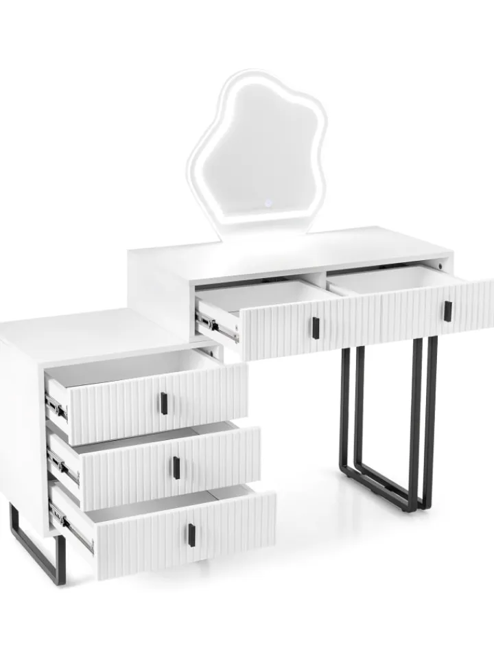 COSTWAY Schmuckkästen<Schminktisch mit LED Spiegel & Beistellschrank in Weiß