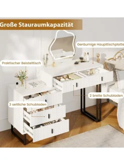 COSTWAY Schmuckkästen<Schminktisch mit LED Spiegel & Beistellschrank in Weiß