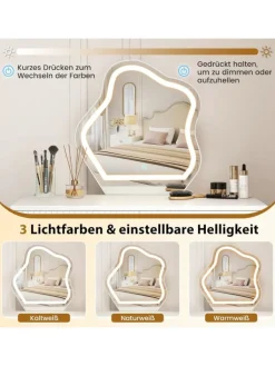COSTWAY Schmuckkästen<Schminktisch mit LED Spiegel & Beistellschrank in Weiß