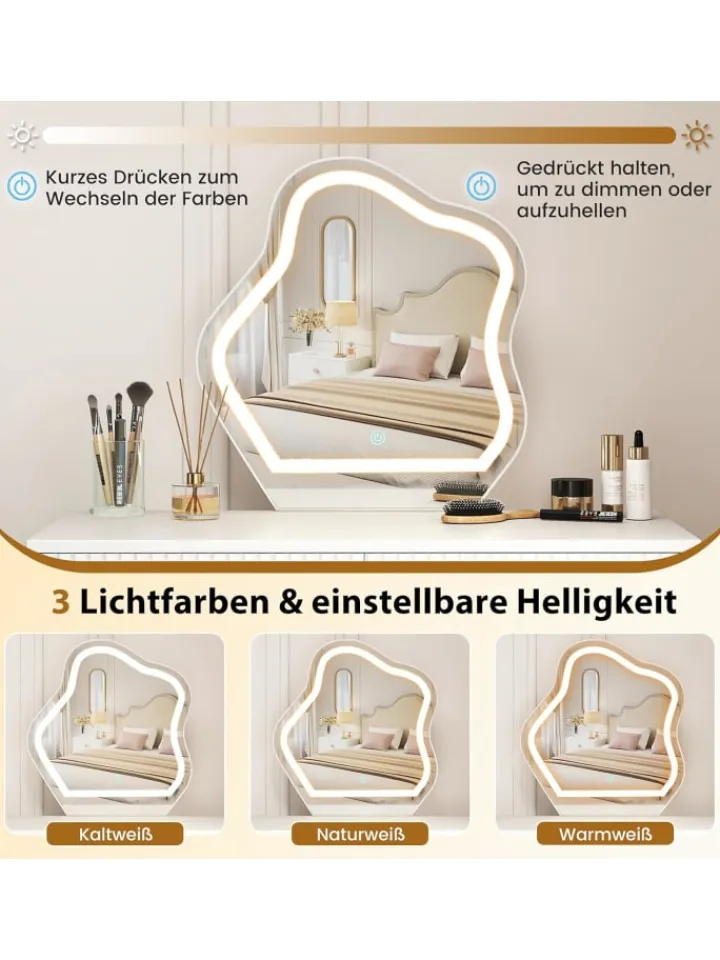 COSTWAY Schmuckkästen<Schminktisch mit LED Spiegel & Beistellschrank in Weiß
