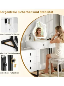COSTWAY Schmuckkästen<Schminktisch mit LED Spiegel & Beistellschrank in Weiß
