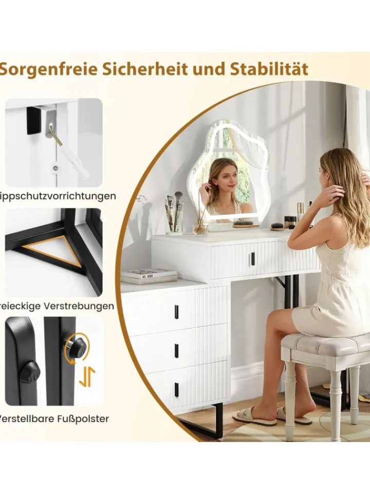COSTWAY Schmuckkästen<Schminktisch mit LED Spiegel & Beistellschrank in Weiß