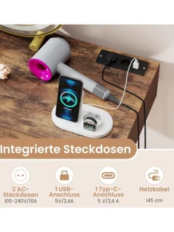 COSTWAY Schmuckkästen<Schminktisch mit LED Spiegel Hocker 80 x 40 x 76 cm in Braun