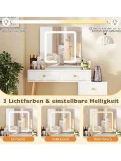 COSTWAY Schmuckkästen<Schminktisch mit LED Spiegel in Weiß