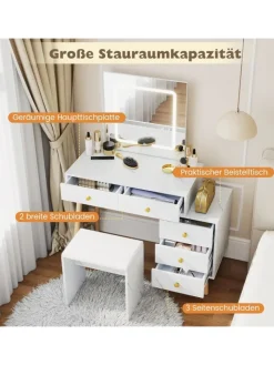 COSTWAY Schmuckkästen<Schminktisch mit LED Spiegel in Weiß