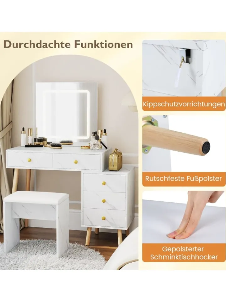 COSTWAY Schmuckkästen<Schminktisch mit LED Spiegel in Weiß