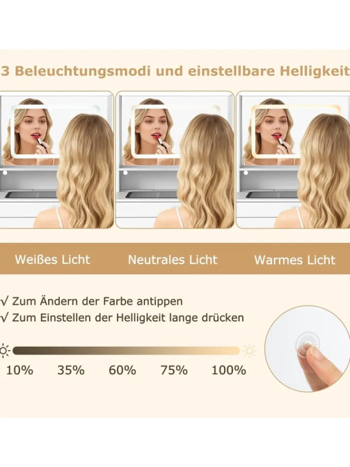 COSTWAY Schmuckkästen<Schminktisch Set mit Steckdosen & LED in Weiß