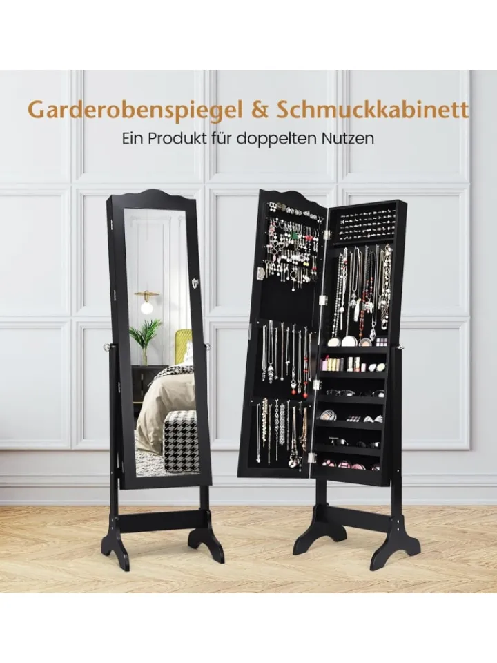 COSTWAY Schmuckkästen<Schmuck mit Ganzkörperspiegel in Schwarz
