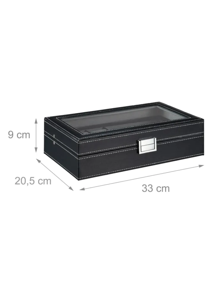 relaxdays Schmuckkästen<Schmuckaufbewahrung in Schwarz - (B)33 x (H)9 x (T)20,5 cm
