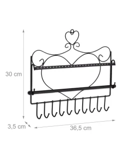 relaxdays Schmuckkästen<Schmuckhalter in Schwarz - (B)36,5x (H)30 x (T)3,5 cm
