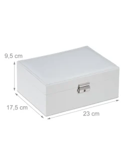 relaxdays Schmuckkästen<Schmuckkasten in Weiß - (B)23 x (H)9,5 x (T)17,5 cm