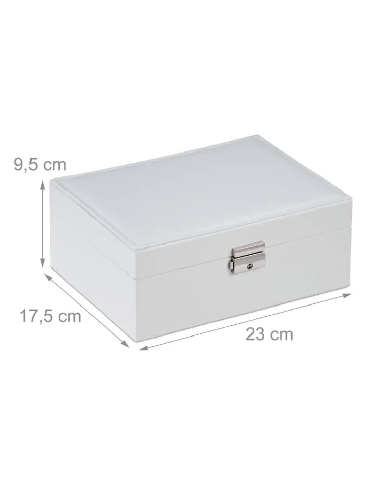 relaxdays Schmuckkästen<Schmuckkasten in Weiß - (B)23 x (H)9,5 x (T)17,5 cm