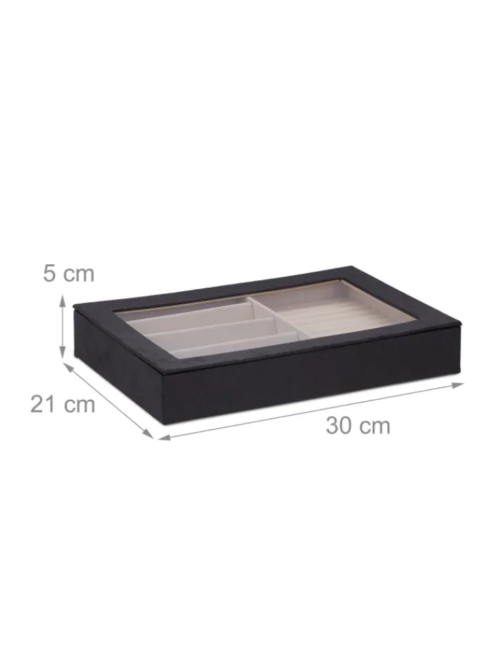 relaxdays Schmuckkästen<Schmuckkästchen in Schwarz - (B)30 x (H)5 x (T)21 cm