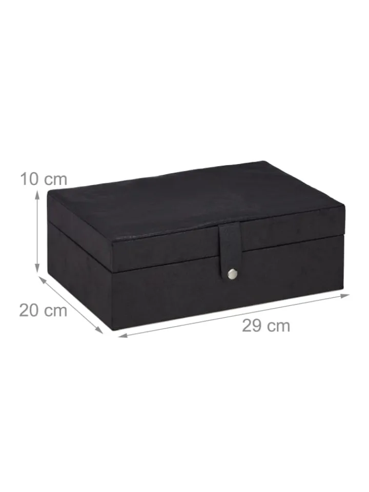 relaxdays Schmuckkästen<Schmuckkästchen in Schwarz- (B)29 x (H)10 x (T)20 cm