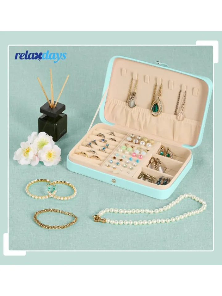 relaxdays Schmuckkästen<Schmuckkästchen in Türkis - (B)21 x (H)4,5 x (T)14,5 cm