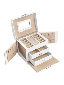 Songmics Schmuckkästen<Schmuckkästchen in Weiß/ Beige - (B)17,7 x (H)13,5 x (T)13,8 cm