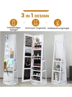 COSTWAY Schmuckkästen<Schmuckschrank 3 in 1 drehbar in Weiß