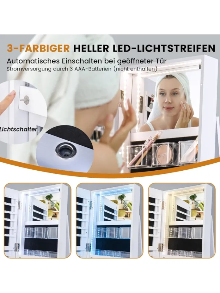 COSTWAY Schmuckkästen<Schmuckschrank 3 in 1 drehbar in Weiß