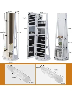 COSTWAY Schmuckkästen<Schmuckschrank 3 in 1 drehbar in Weiß