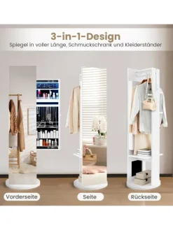COSTWAY Schmuckkästen<Schmuckschrank dehbar mit Spiegel in Weiß