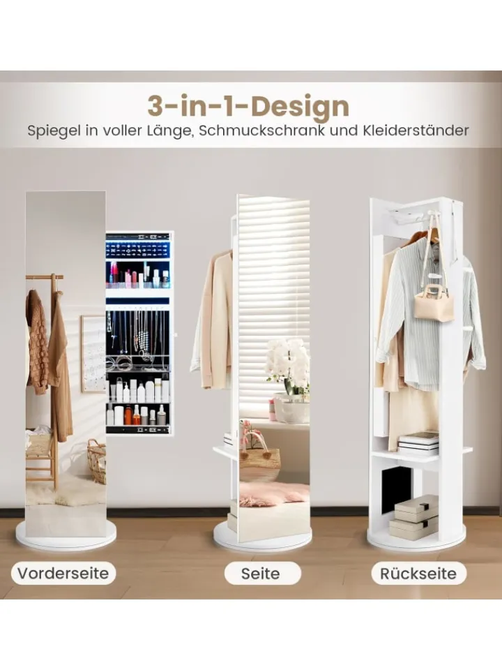 COSTWAY Schmuckkästen<Schmuckschrank dehbar mit Spiegel in Weiß