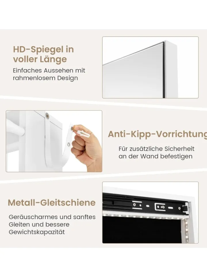COSTWAY Schmuckkästen<Schmuckschrank dehbar mit Spiegel in Weiß