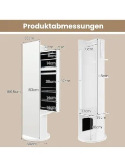 COSTWAY Schmuckkästen<Schmuckschrank dehbar mit Spiegel in Weiß