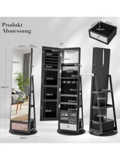 COSTWAY Schmuckkästen<Schmuckschrank drehbar mit LED in Schwarz