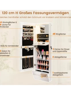 COSTWAY Schmuckkästen<Schmuckschrank hängend mit LED in Weiß