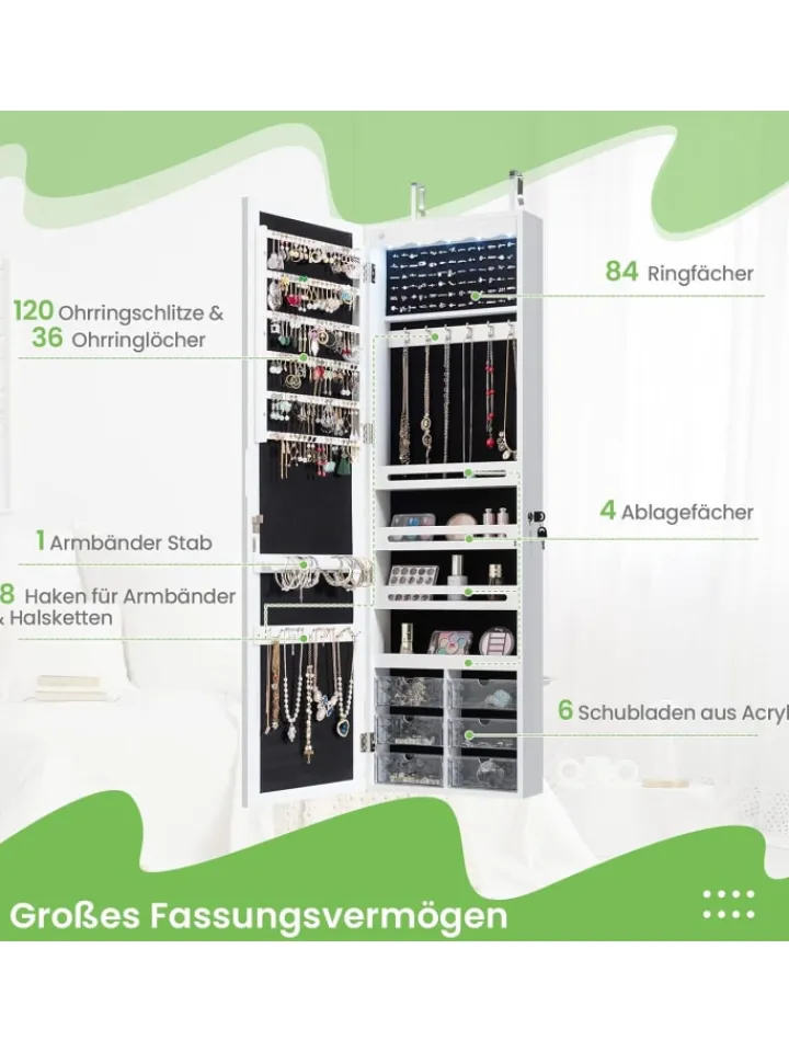 COSTWAY Schmuckkästen<Schmuckschrank in Weiß