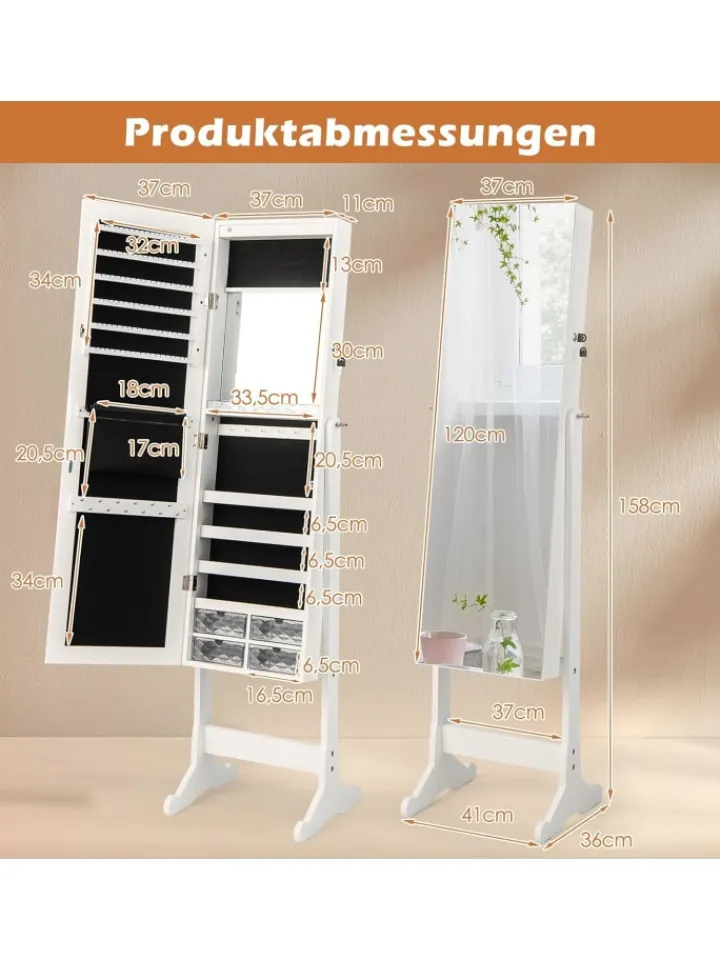 COSTWAY Schmuckkästen<Schmuckschrank in Weiß