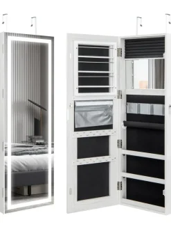 COSTWAY Schmuckkästen<Schmuckschrank LED abschließbar in Weiß