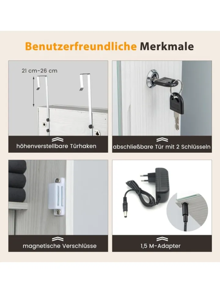 COSTWAY Schmuckkästen<Schmuckschrank LED abschließbar in Weiß
