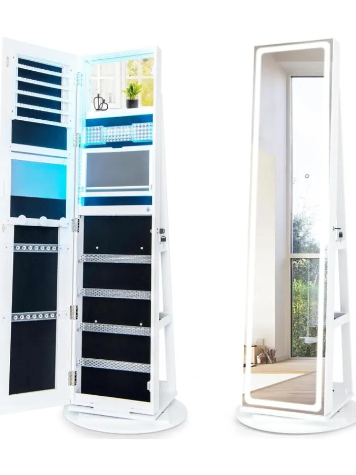 COSTWAY Schmuckkästen<Schmuckschrank LED drehbar in Weiß