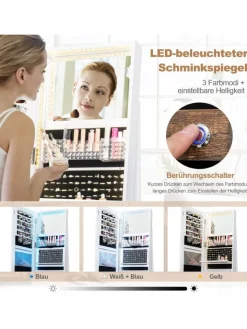 COSTWAY Schmuckkästen<Schmuckschrank LED drehbar in Weiß