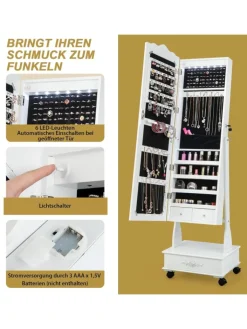 COSTWAY Schmuckkästen<Schmuckschrank LED in Weiß