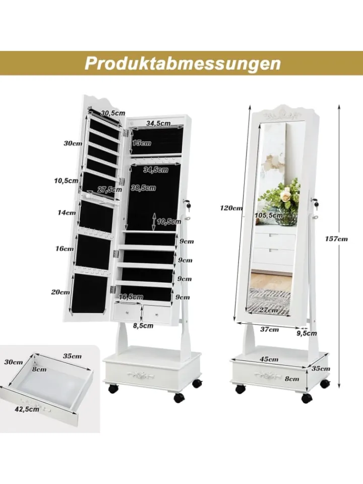 COSTWAY Schmuckkästen<Schmuckschrank LED in Weiß
