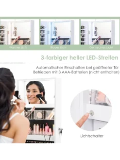 COSTWAY Schmuckkästen<Schmuckschrank LED in Weiß