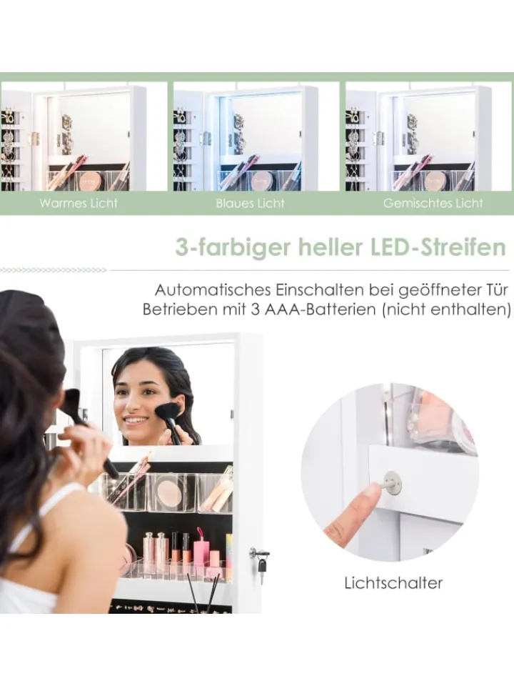 COSTWAY Schmuckkästen<Schmuckschrank LED in Weiß
