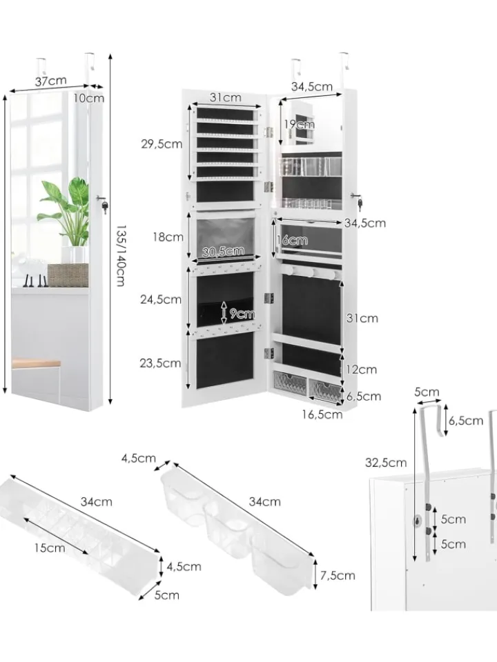 COSTWAY Schmuckkästen<Schmuckschrank LED in Weiß