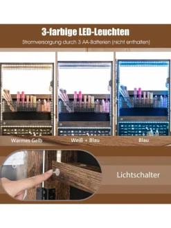 COSTWAY Schmuckkästen<Schmuckschrank LED mit Rollen 159cm in Hellbraun